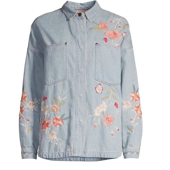 NWT JOHNNY Was Cherri Floral Denim Overshirt New with tag SIZE US XL​​ - Picture 4 of 9